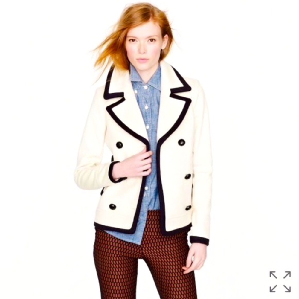 NWOT jcrew Nello Gori white peacoat with black trim size petite 00. Academia 🧥
